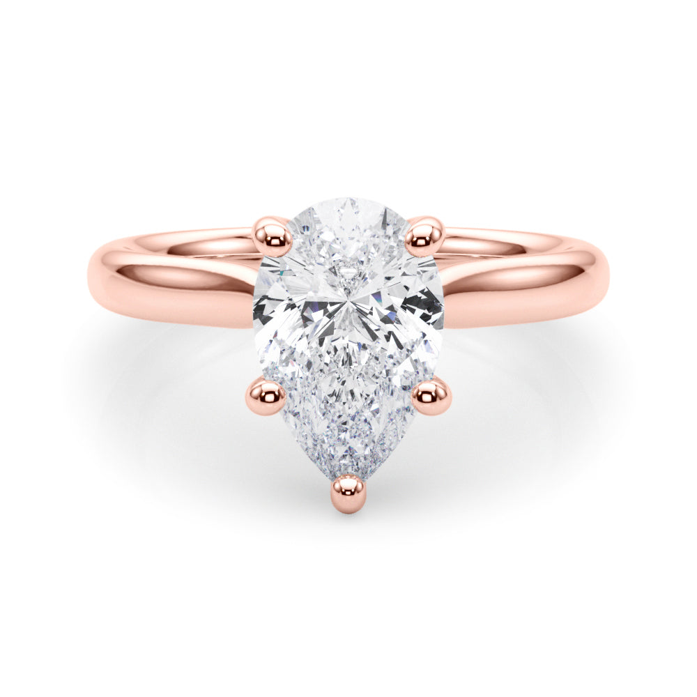 LUMEO Pear Solitaire Diamond Engagement Ring Set in 18k Solid Rose Gold 
