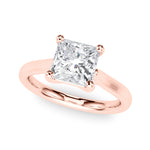 LUMEO Princess Solitaire Diamond Engagement Ring Front View in 18k Solid Rose Gold 