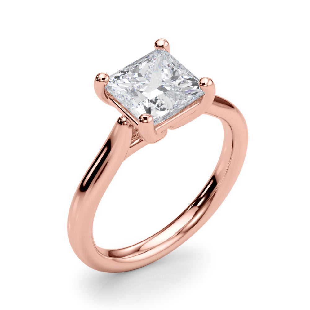LUMEO Princess Solitaire Diamond Engagement Ring Angle View in 18k Solid Rose Gold 