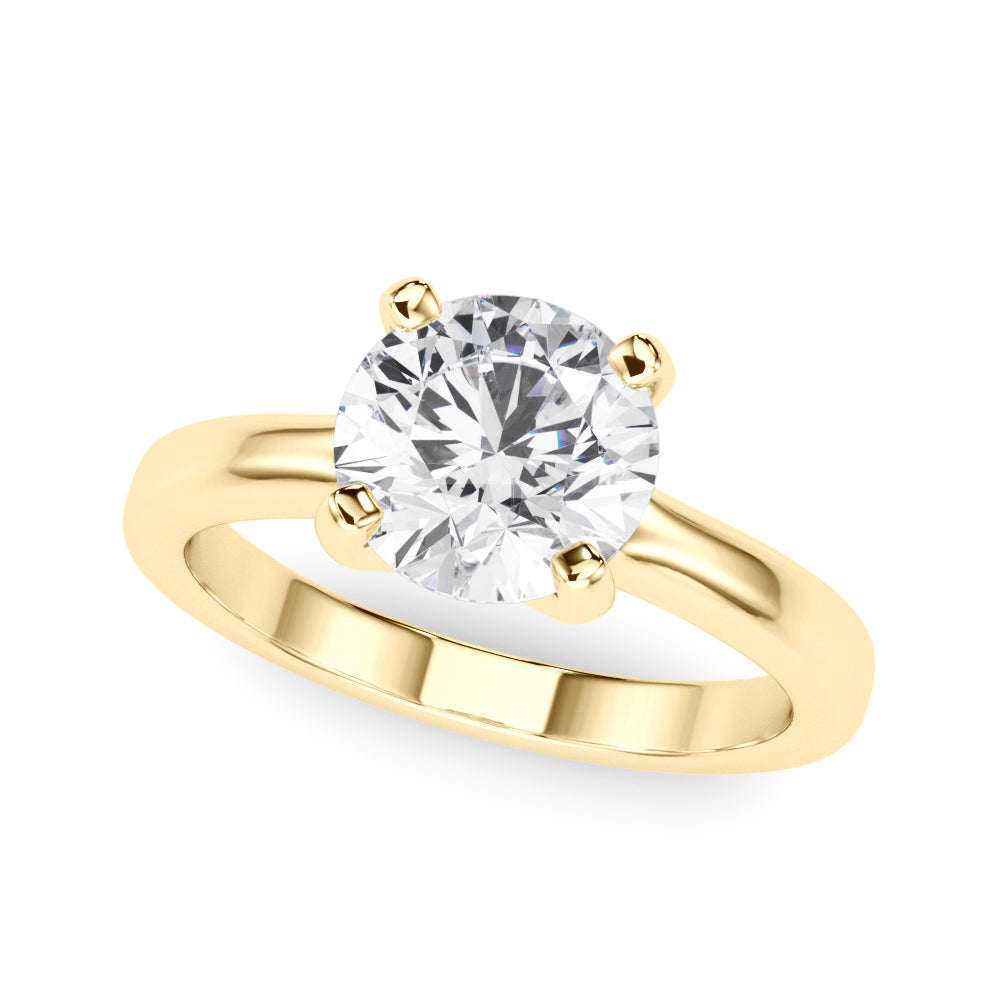 LUMEO Round Solitaire Diamond Engagement Ring Front View in 18k Solid Yellow Gold 