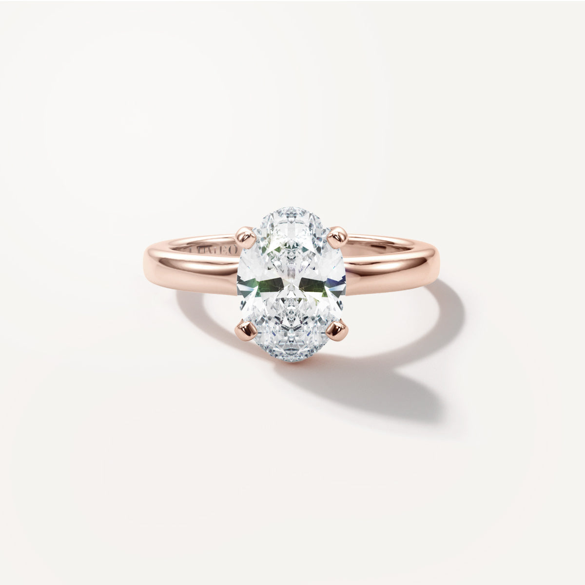 LUMEO Oval Solitaire with Contemporary Shank Diamond Engagement Ring Front View in 18k Solid Rose Gold 