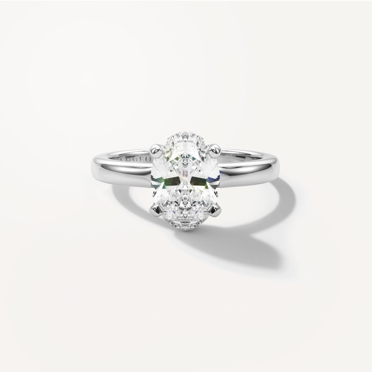 LUMEO Oval Solitaire with Contemporary Shank Diamond Engagement Ring Front View in Platinum or 18k Solid White Gold 