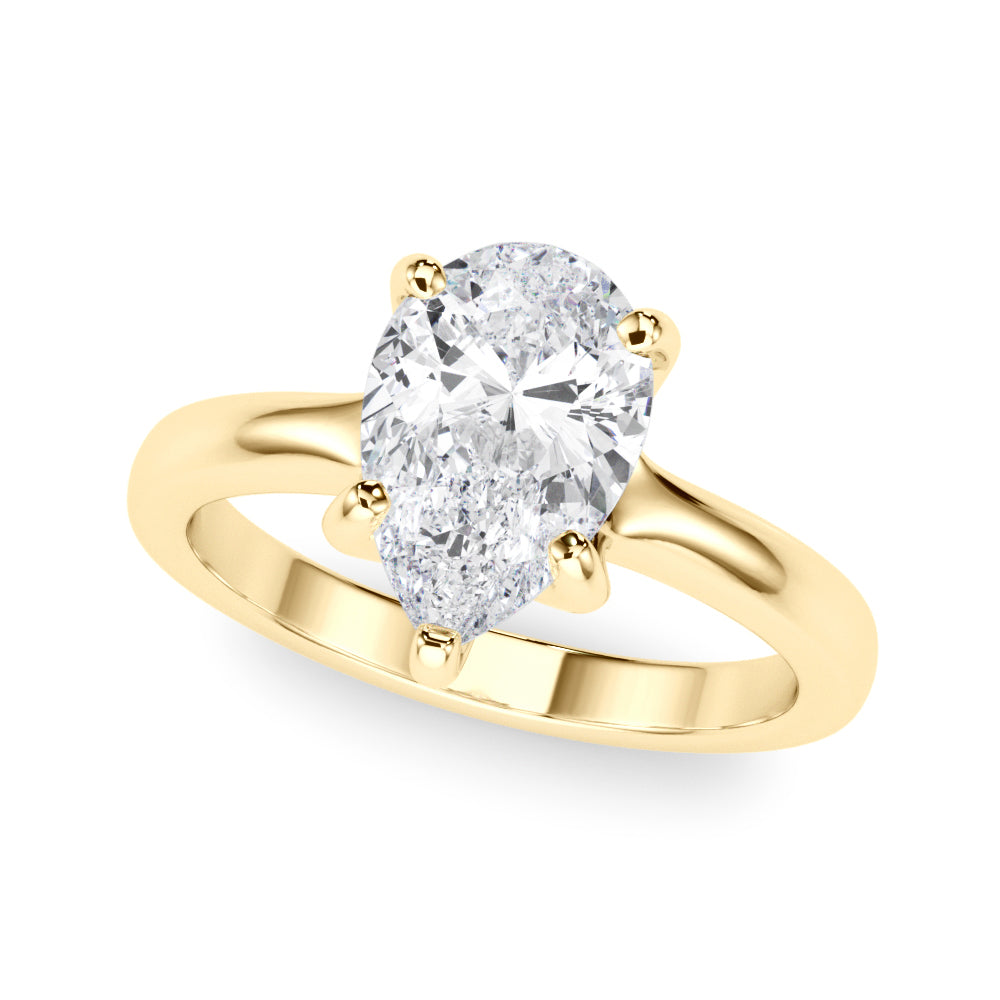 LUMEO Pear Solitaire Diamond Engagement Ring Front View in 18k Solid Yellow Gold 