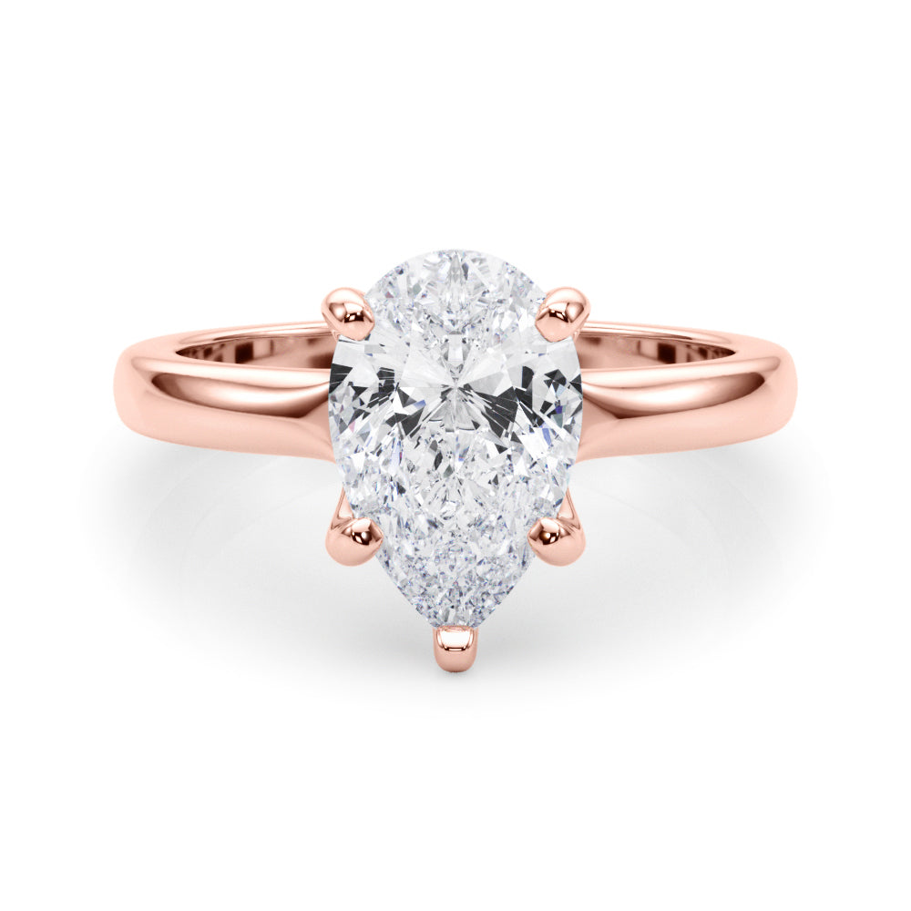 LUMEO Pear Solitaire Diamond Engagement Ring Set in 18k Solid Rose Gold 