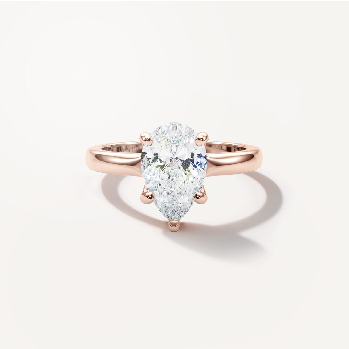 LUMEO Pear Solitaire with Contemporary Shank Diamond Engagement Ring Front View in 18k Solid Rose Gold 