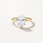 LUMEO Pear Solitaire with Contemporary Shank Diamond Engagement Ring Front View in 18k Solid Yellow Gold 