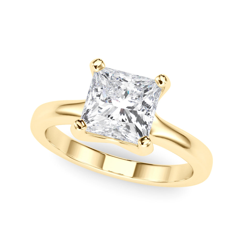 LUMEO Princess Solitaire Diamond Engagement Ring Front View in 18k Solid Yellow Gold 