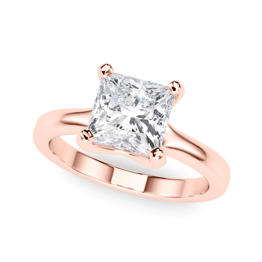 LUMEO Princess Solitaire Diamond Engagement Ring Front View in 18k Solid Rose Gold 