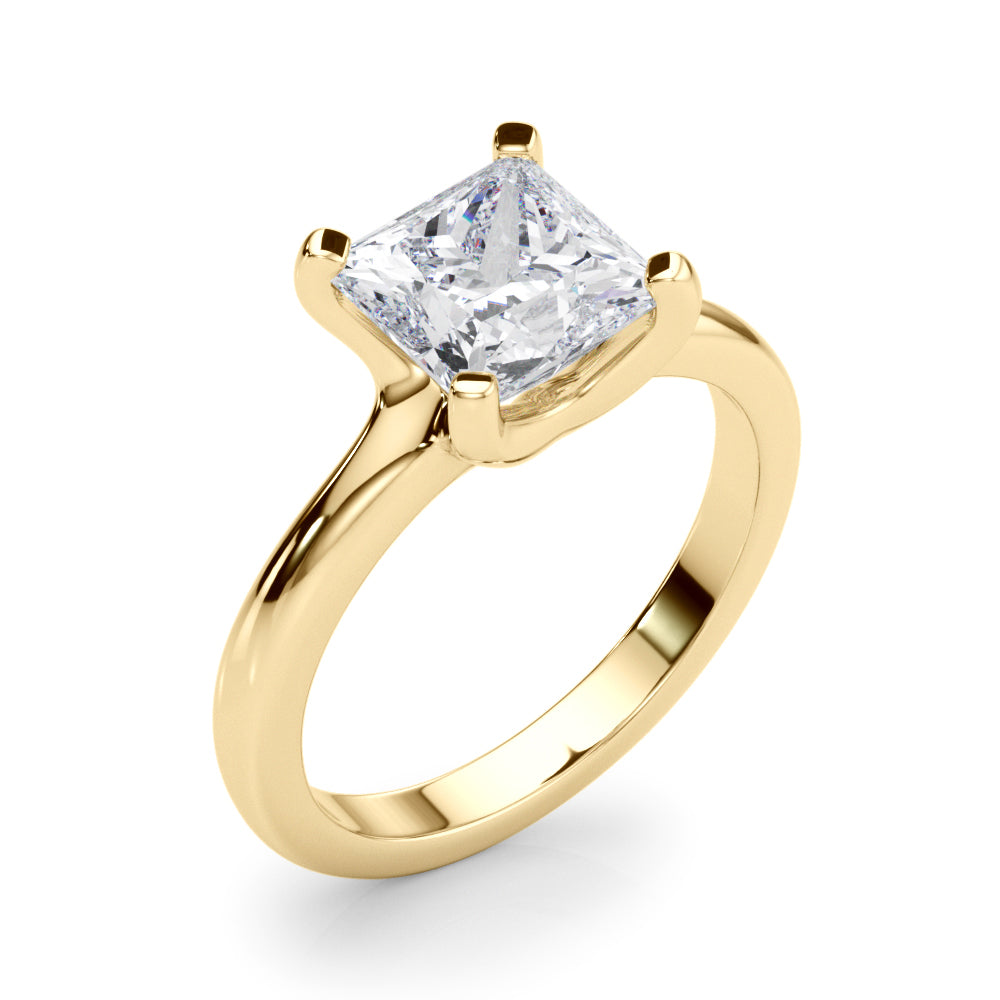 LUMEO Princess Solitaire Diamond Engagement Ring Angle View in 18k Solid Yellow Gold 