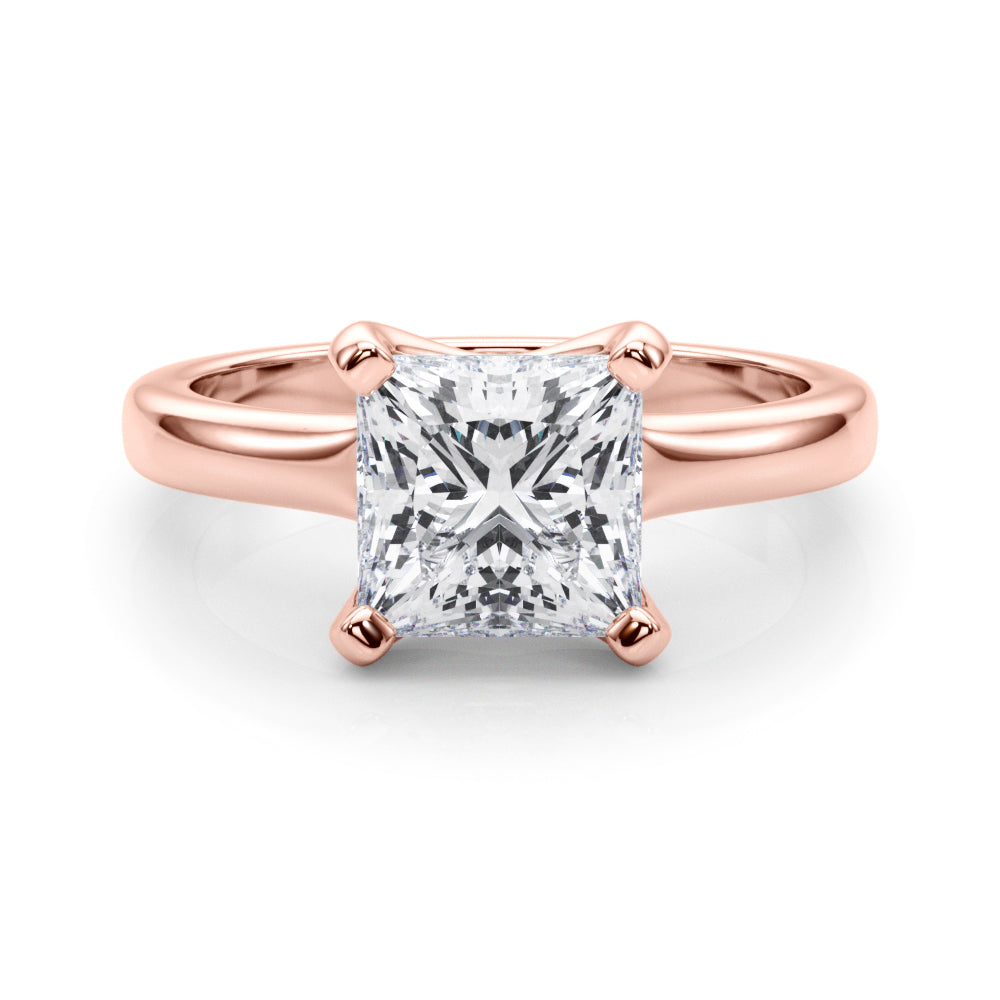 LUMEO Princess Solitaire Diamond Engagement Ring Set in 18k Solid Rose Gold 