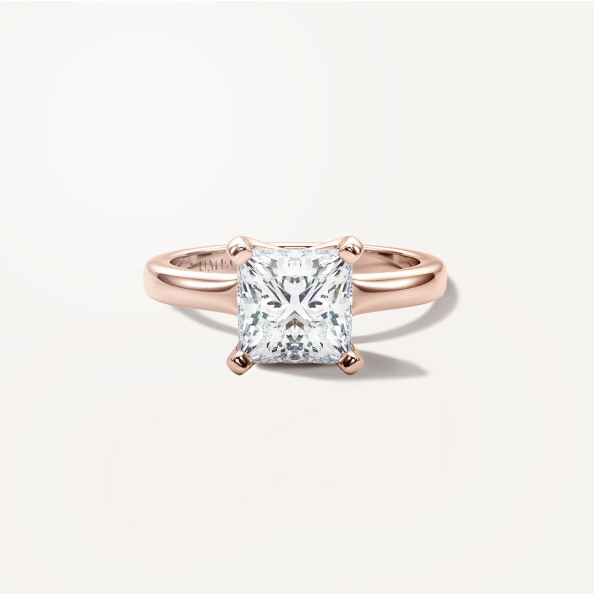 LUMEO Princess Solitaire with Contemporary Shank Diamond Engagement Ring Front View in 18k Solid Rose Gold 