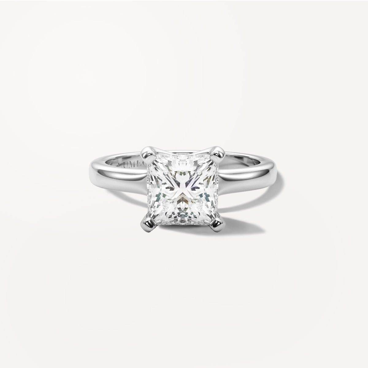 LUMEO Princess Solitaire with Contemporary Shank Diamond Engagement Ring Front View in Platinum or 18k Solid White Gold 