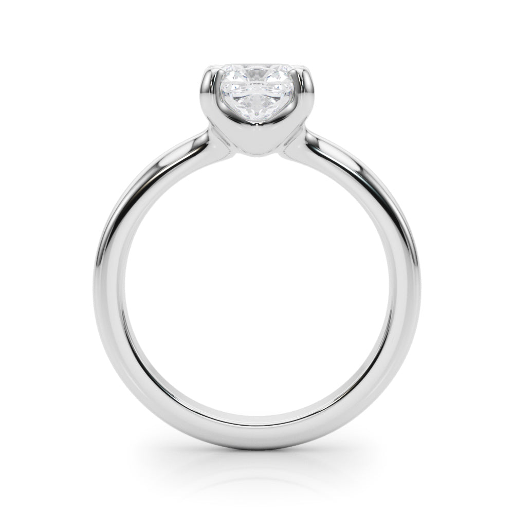 LUMEO Cushion Solitaire with Contemporary Shank Diamond Engagement Ring Side View in Platinum or 18k Solid White Gold 