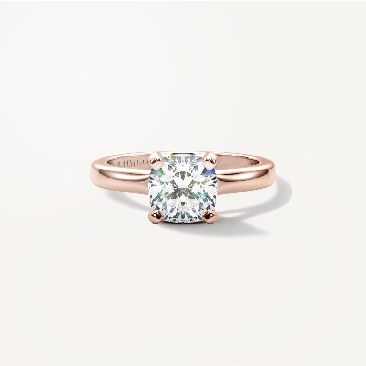 LUMEO Cushion Solitaire with Contemporary Shank Diamond Engagement Ring Front View in 18k Solid Rose Gold 