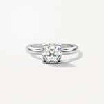 LUMEO Cushion Solitaire with Contemporary Shank Diamond Engagement Ring Front View in Platinum or 18k Solid White Gold 
