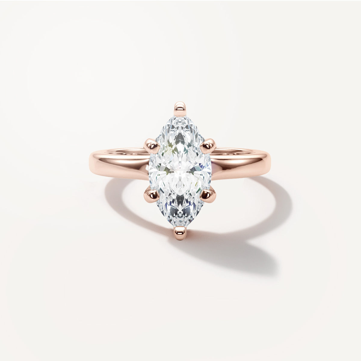 LUMEO Marquise Solitaire with Contemporary Shank Diamond Engagement Ring Front View in 18k Solid Rose Gold 