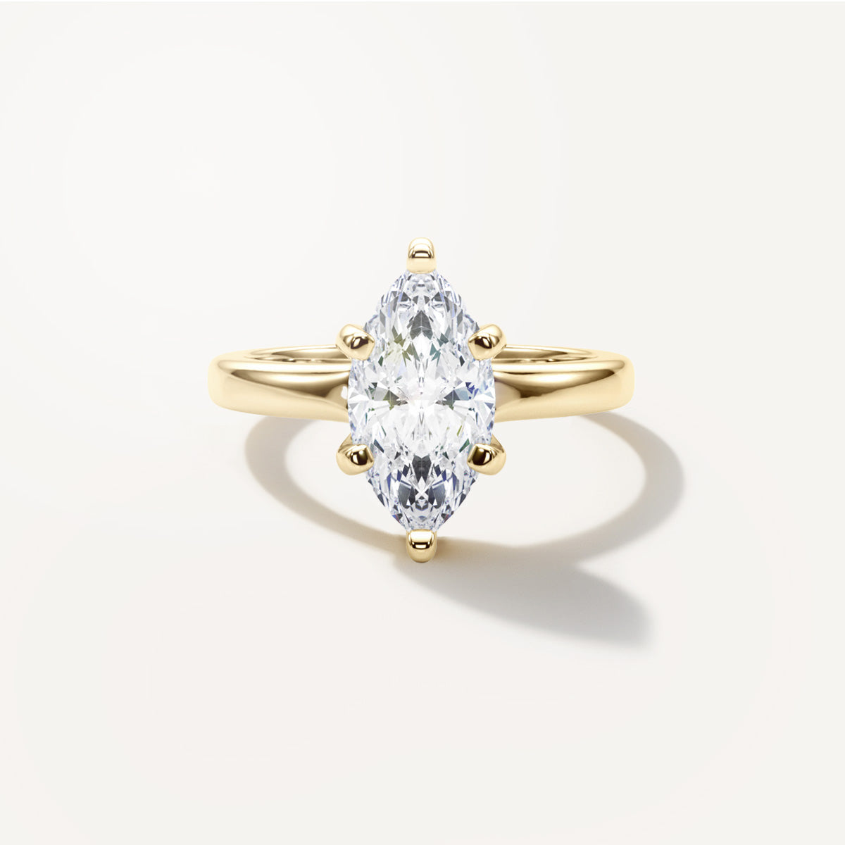 LUMEO Marquise Solitaire with Contemporary Shank Diamond Engagement Ring Front View in 18k Solid Yellow Gold 