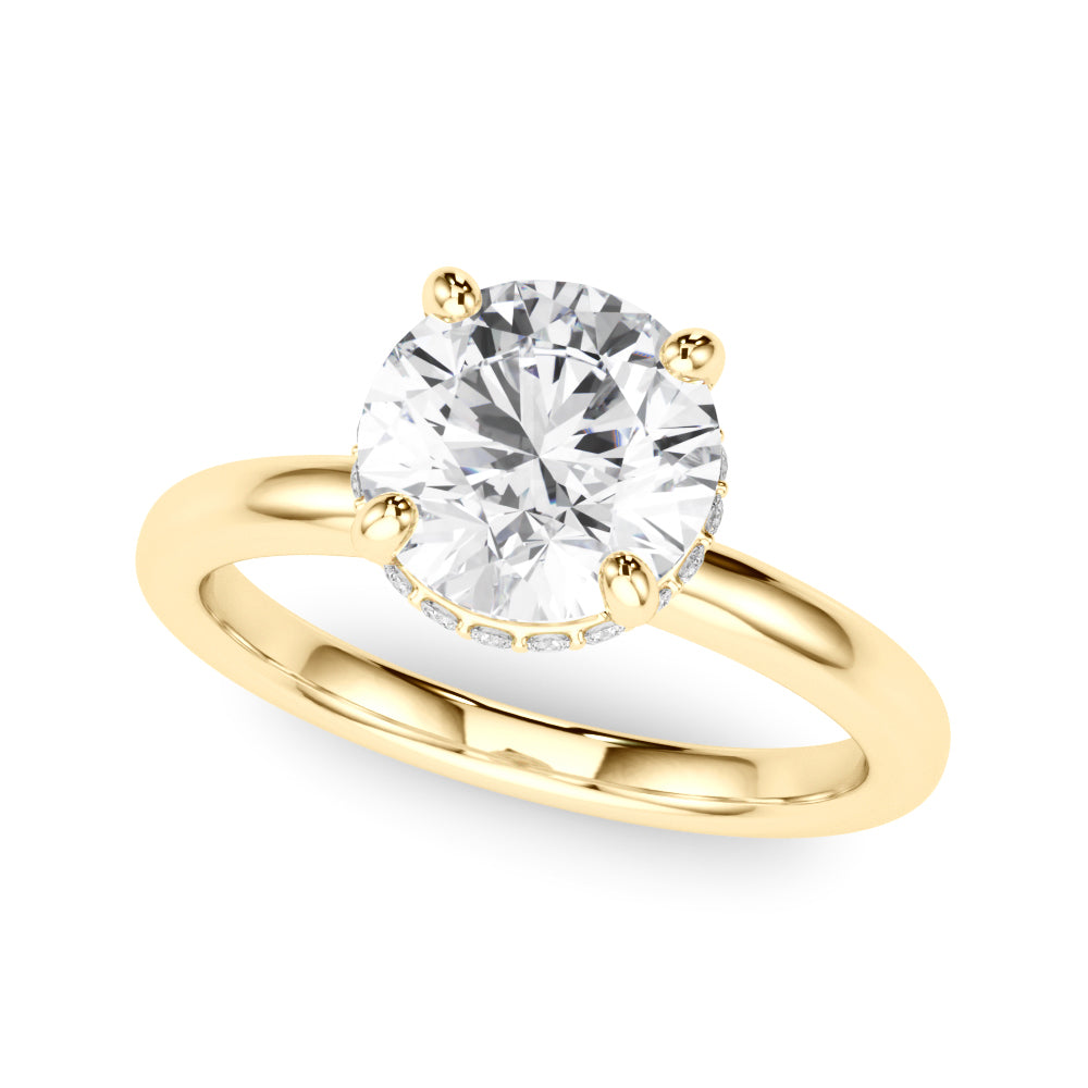 LUMEO Round Hidden Halo Diamond Engagement Ring Front View in 18k Solid Yellow Gold 