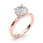 LUMEO Round Hidden Halo Diamond Engagement Ring Angle View in 18k Solid Rose Gold 