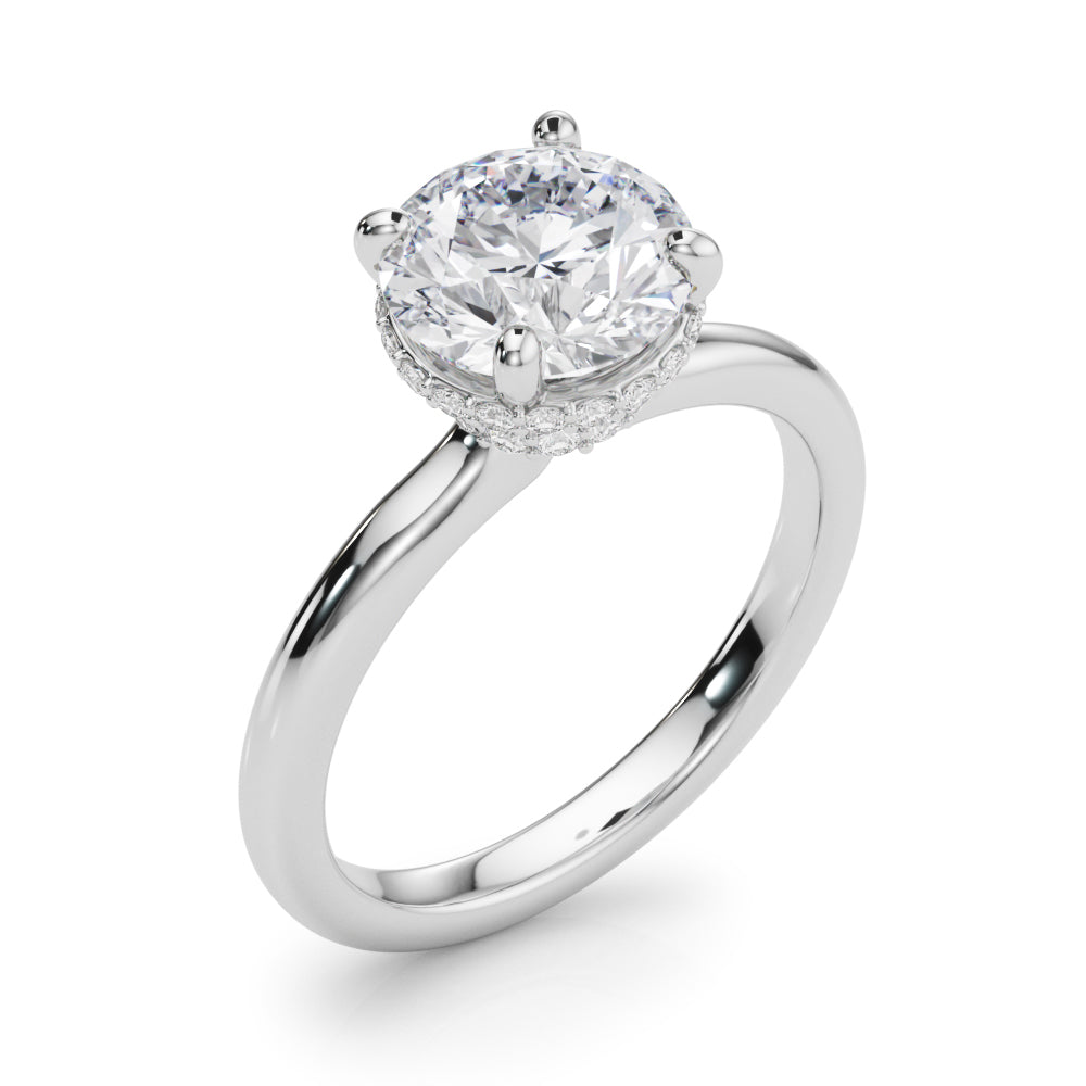 LUMEO Round Hidden Halo Diamond Engagement Ring Angle View in Platinum 