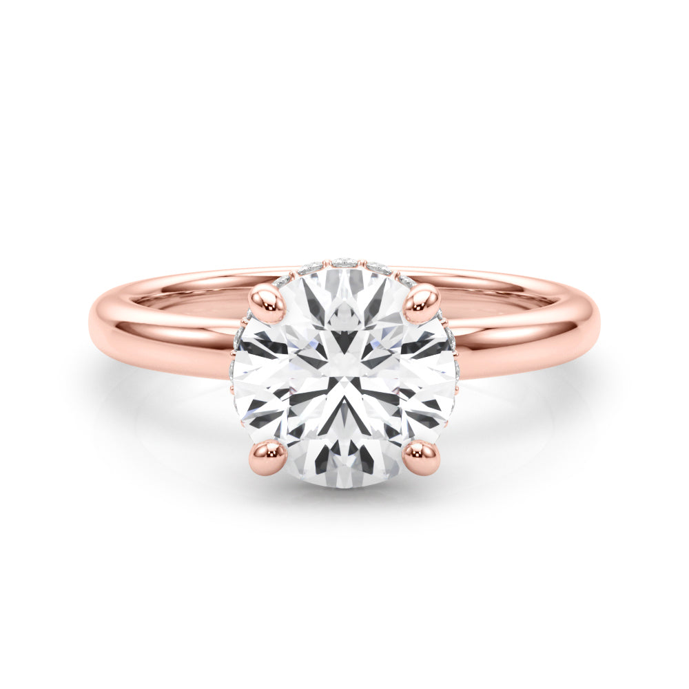LUMEO Round Hidden Halo Diamond Engagement Ring Set in 18k Solid Rose Gold 