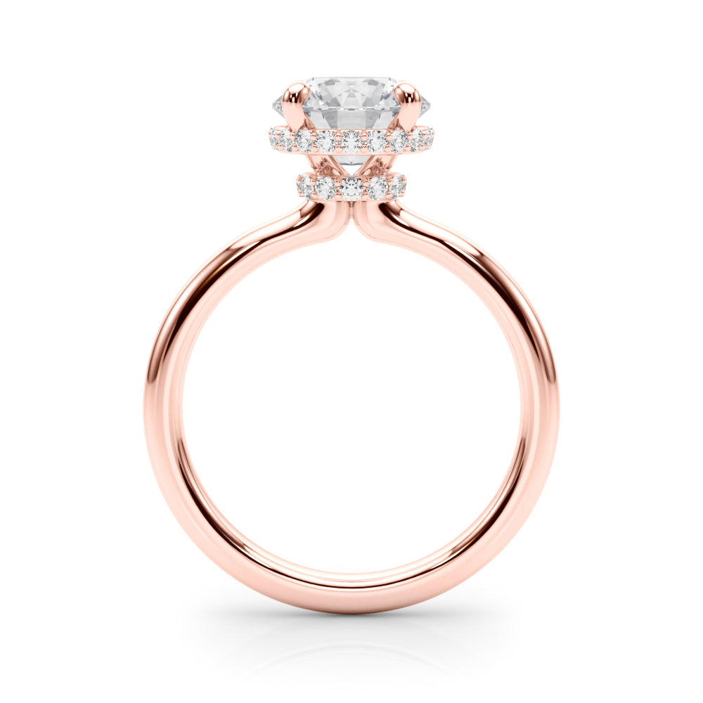LUMEO Round Hidden Halo Diamond Engagement Ring Side View in 18k Solid Rose Gold 