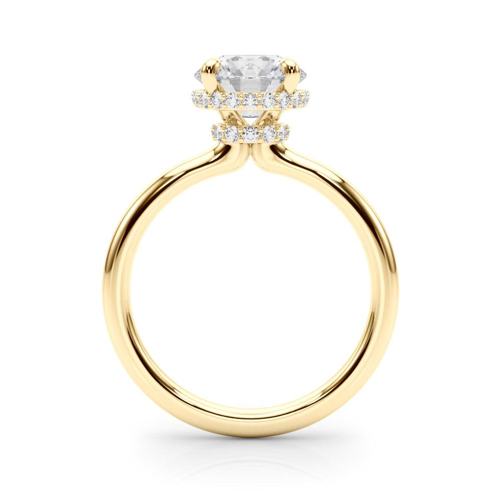 LUMEO Round Hidden Halo Diamond Engagement Ring Side View in 18k Solid Yellow Gold 