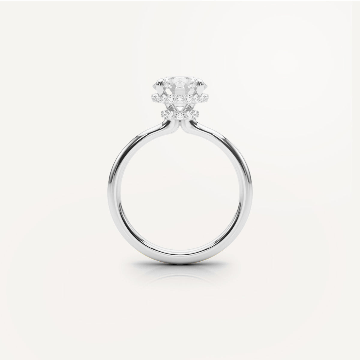 LUMEO Round Double Hidden Halo Diamond Engagement Ring Side View in Platinum or 18k Solid White Gold 