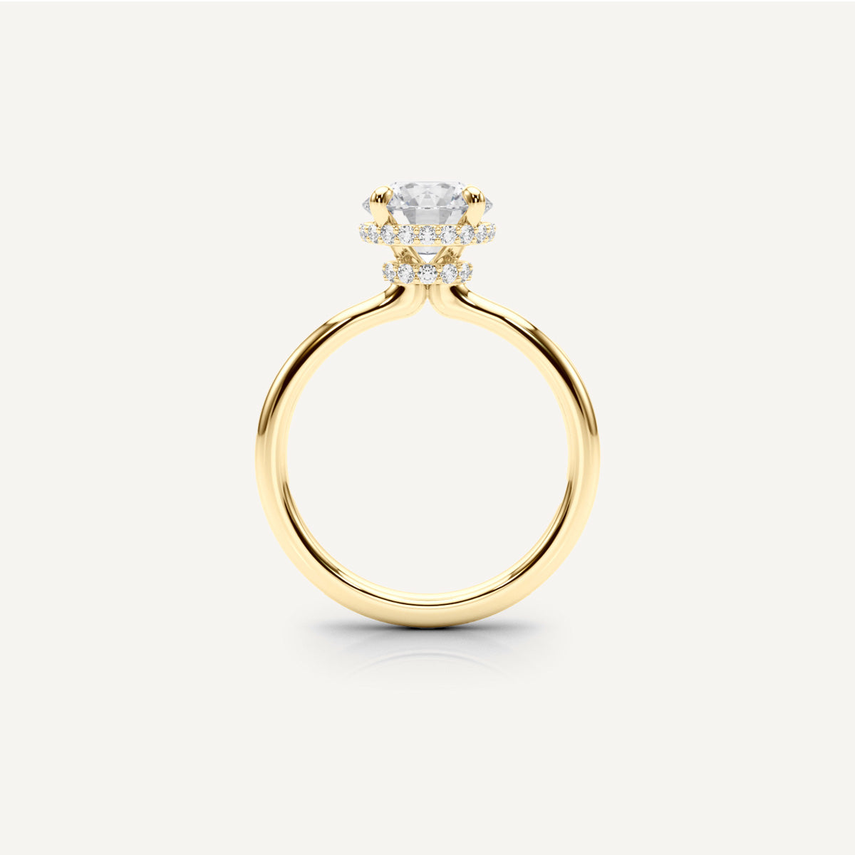 LUMEO Round Double Hidden Halo Diamond Engagement Ring Side View in 18k Solid Yellow Gold #18k-solid-yellow-gold_round