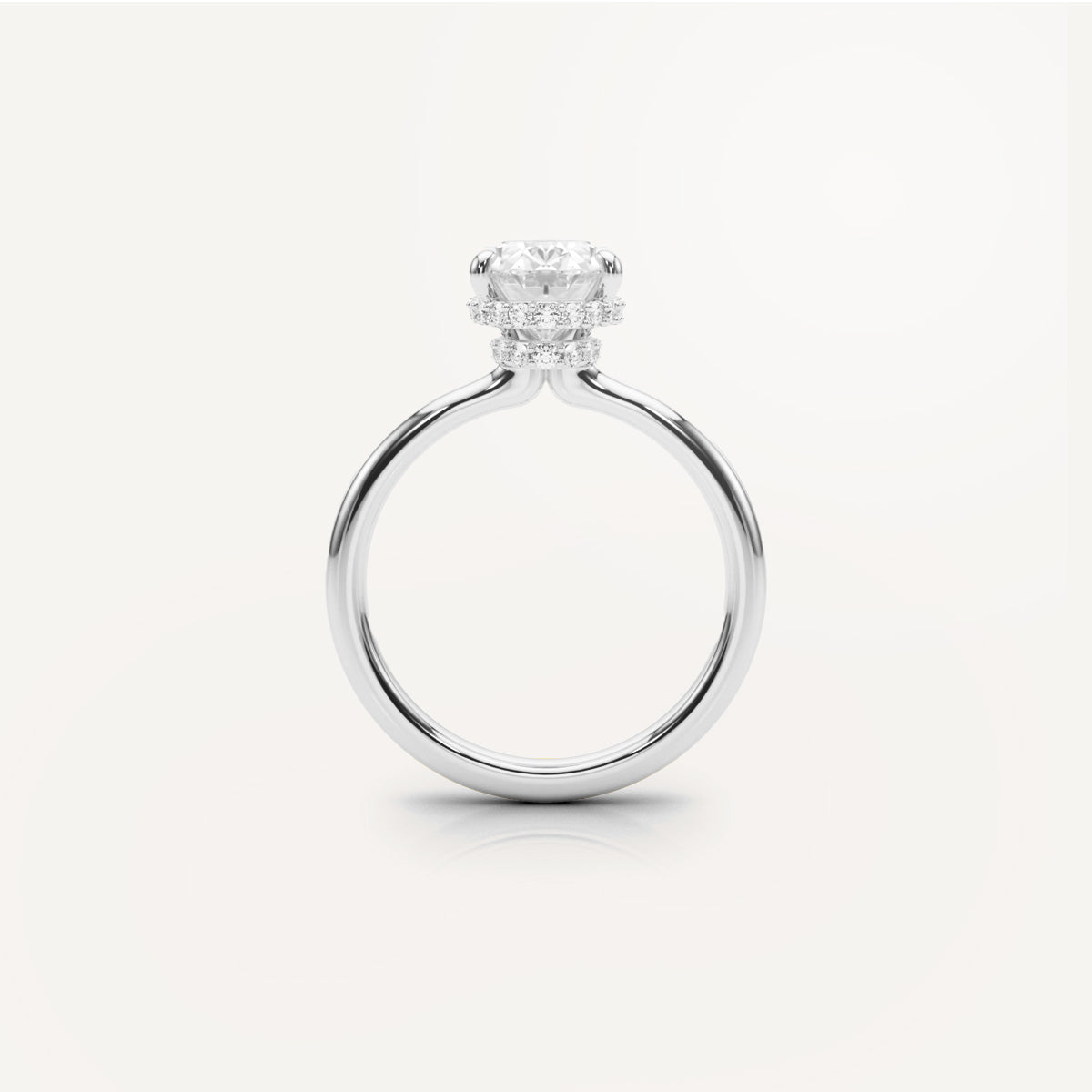 LUMEO Oval Double Hidden Halo Diamond Engagement Ring Side View in Platinum or 18k Solid White Gold 