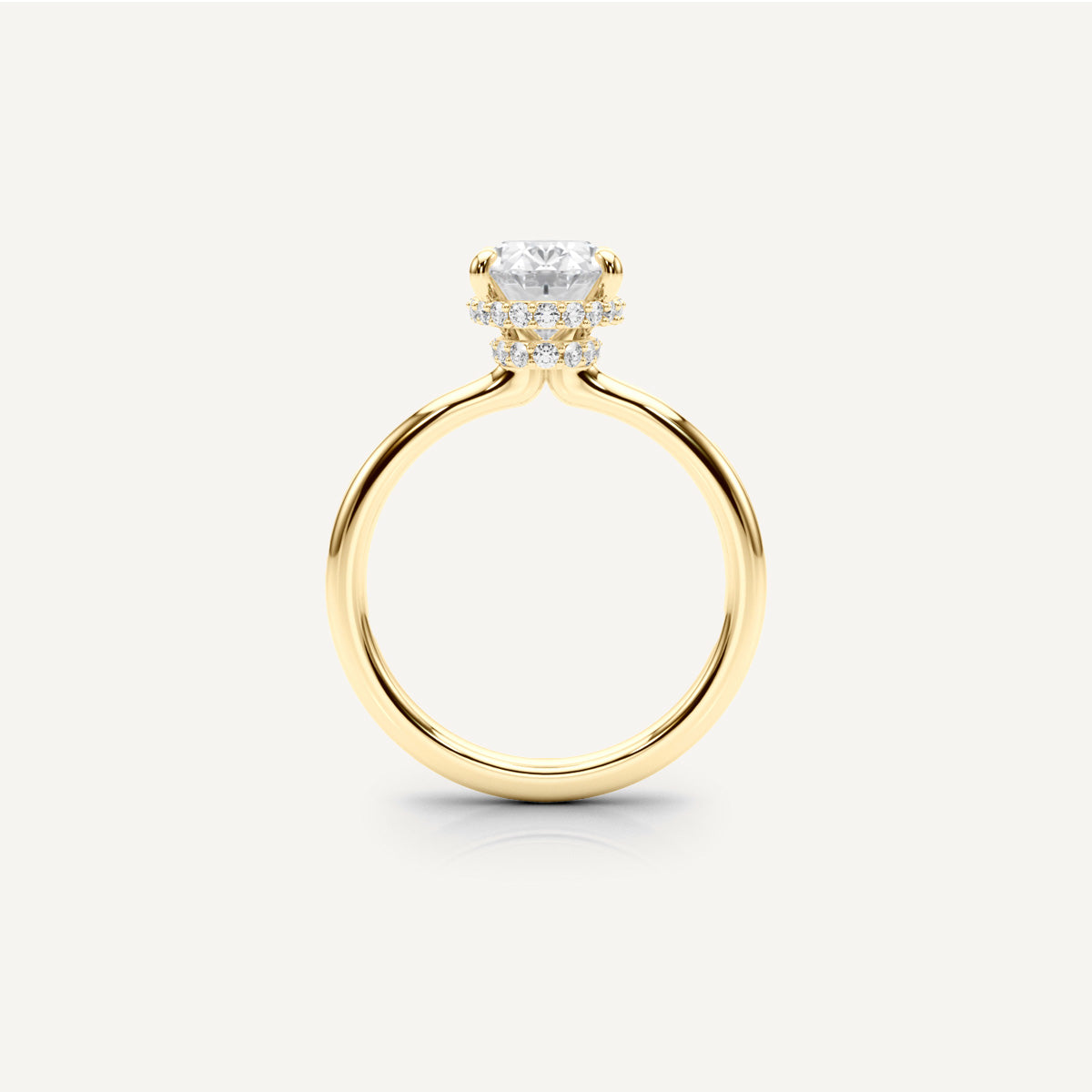 LUMEO Oval Double Hidden Halo Diamond Engagement Ring Side View in 18k Solid Yellow Gold 