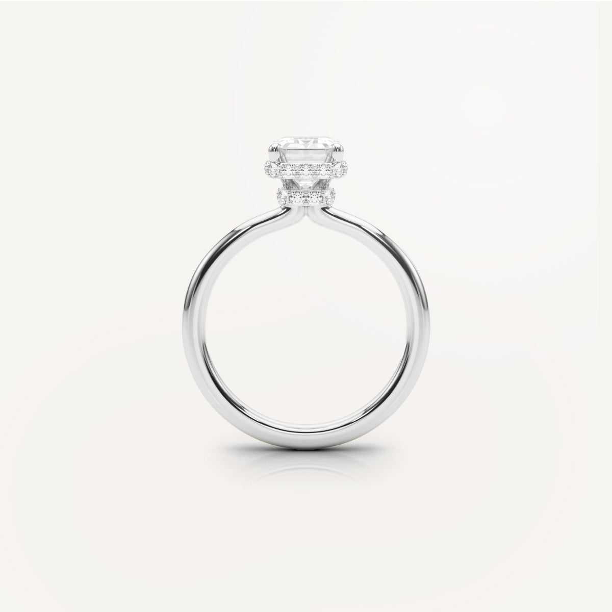 LUMEO Emerald Double Hidden Halo Diamond Engagement Ring Side View in Platinum or 18k Solid White Gold 