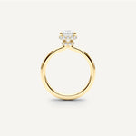 LUMEO Emerald Double Hidden Halo Diamond Engagement Ring Side View in 18k Solid Yellow Gold 