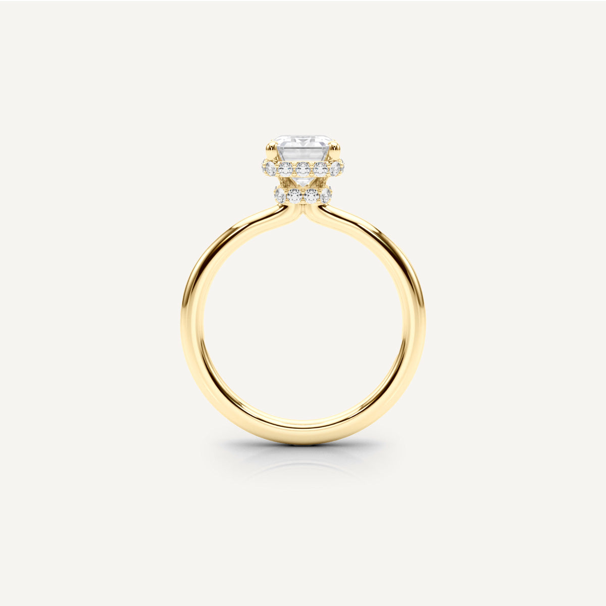 LUMEO Emerald Double Hidden Halo Diamond Engagement Ring Side View in 18k Solid Yellow Gold 