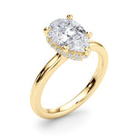 LUMEO Pear Hidden Halo Diamond Engagement Ring Angle View in 18k Solid Yellow Gold 