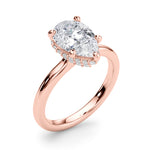 LUMEO Pear Hidden Halo Diamond Engagement Ring Angle View in 18k Solid Rose Gold 