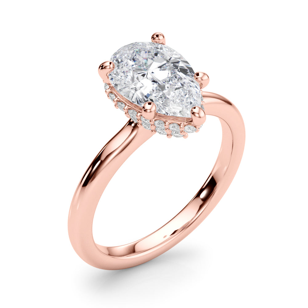 LUMEO Pear Hidden Halo Diamond Engagement Ring Angle View in 18k Solid Rose Gold 