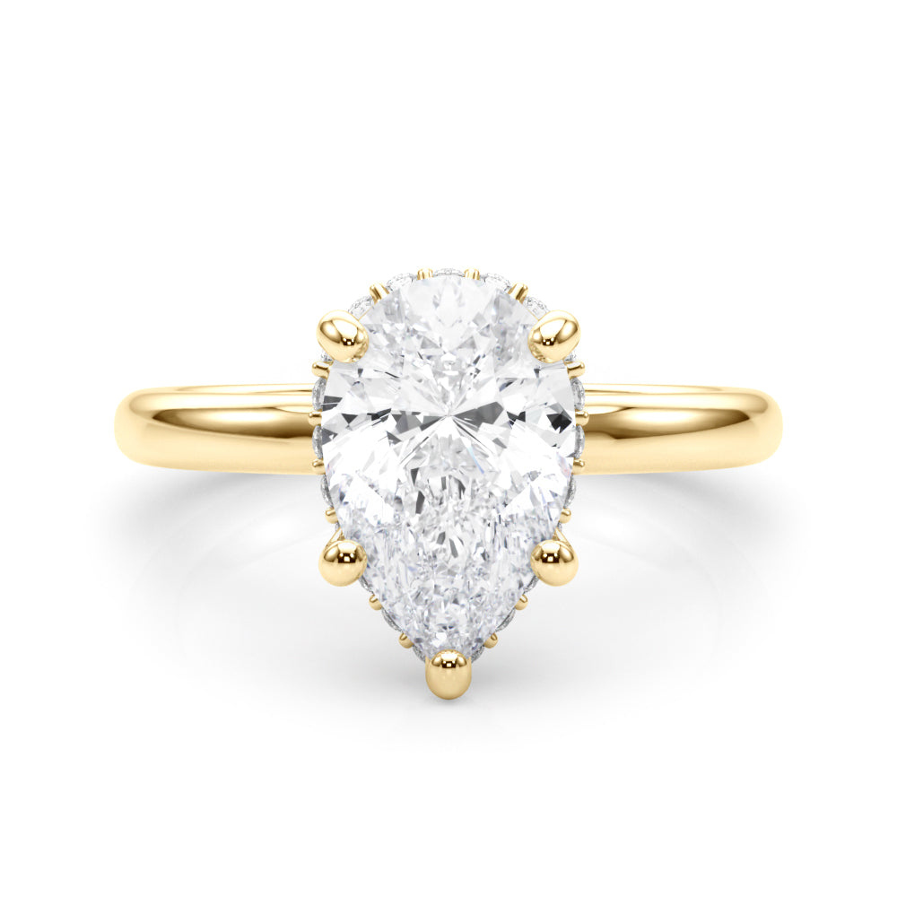 LUMEO Pear Hidden Halo Diamond Engagement Ring Set in 18k Solid Yellow Gold 