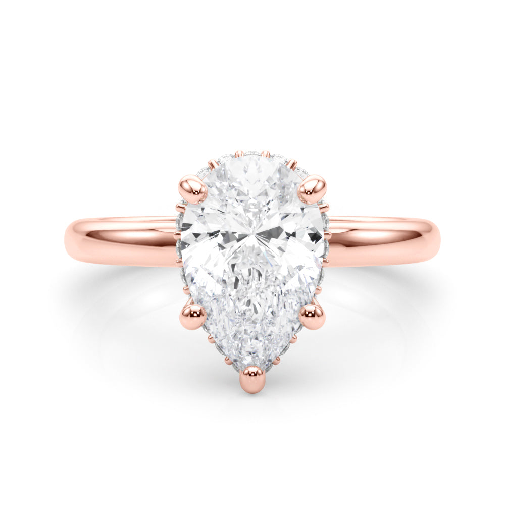 LUMEO Pear Hidden Halo Diamond Engagement Ring Set in 18k Solid Rose Gold 