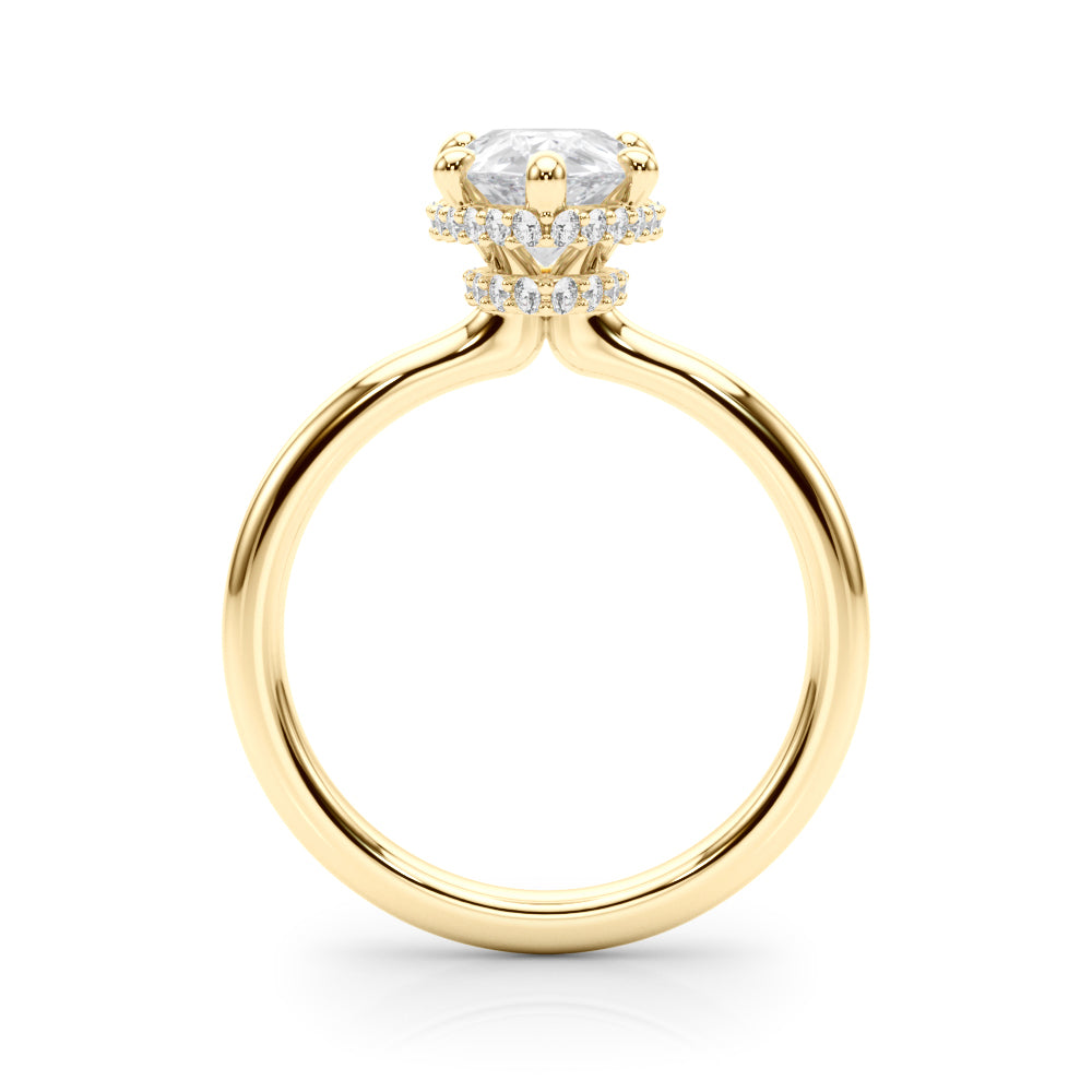 LUMEO Pear Hidden Halo Diamond Engagement Ring Side View in 18k Solid Yellow Gold 
