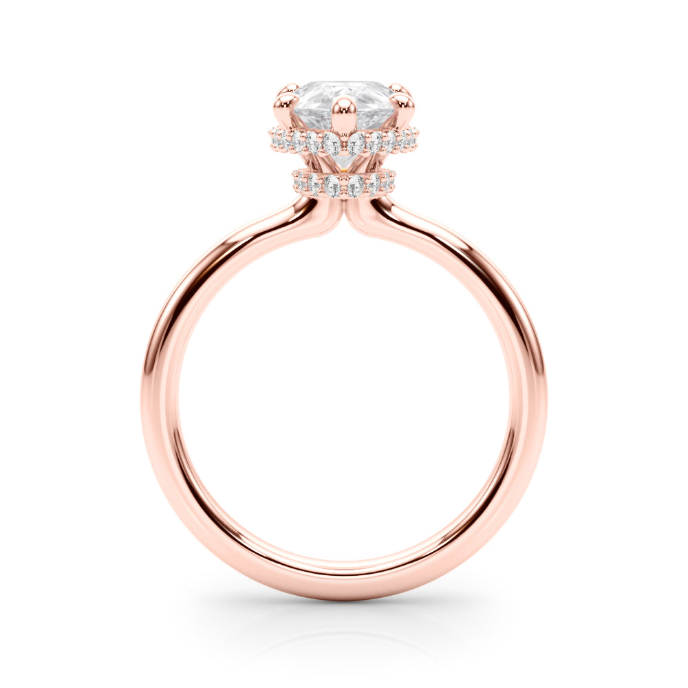 LUMEO Pear Hidden Halo Diamond Engagement Ring Side View in 18k Solid Rose Gold 