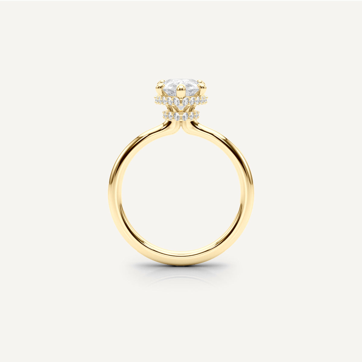 LUMEO Pear Double Hidden Halo Diamond Engagement Ring Side View in 18k Solid Yellow Gold 
