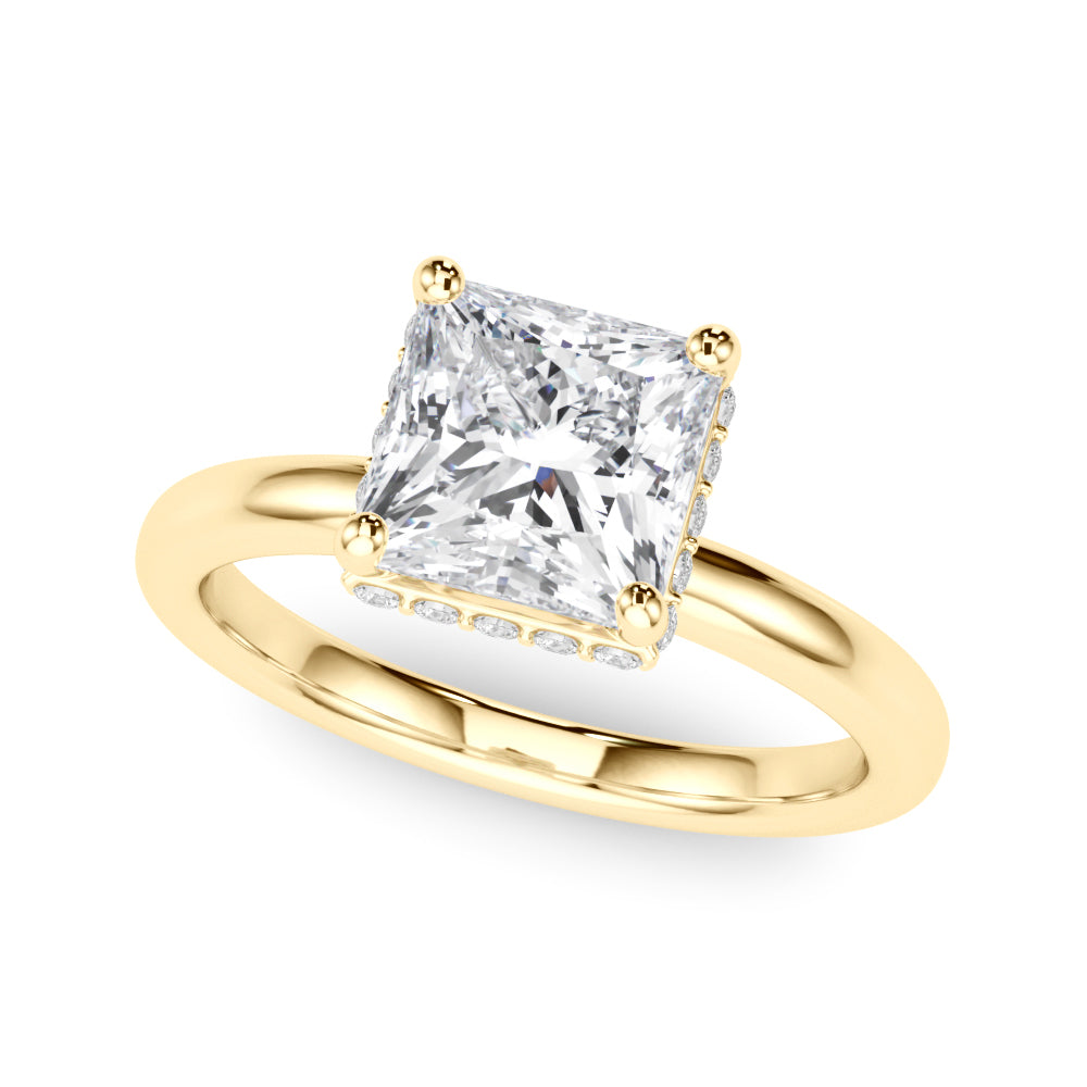 LUMEO Halle Princess Double Hidden Halo Diamond Engagement Ring Front View in 18k Solid Yellow Gold 