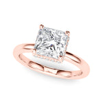 LUMEO Princess Hidden Halo Diamond Engagement Ring Front View in 18k Solid Rose Gold 