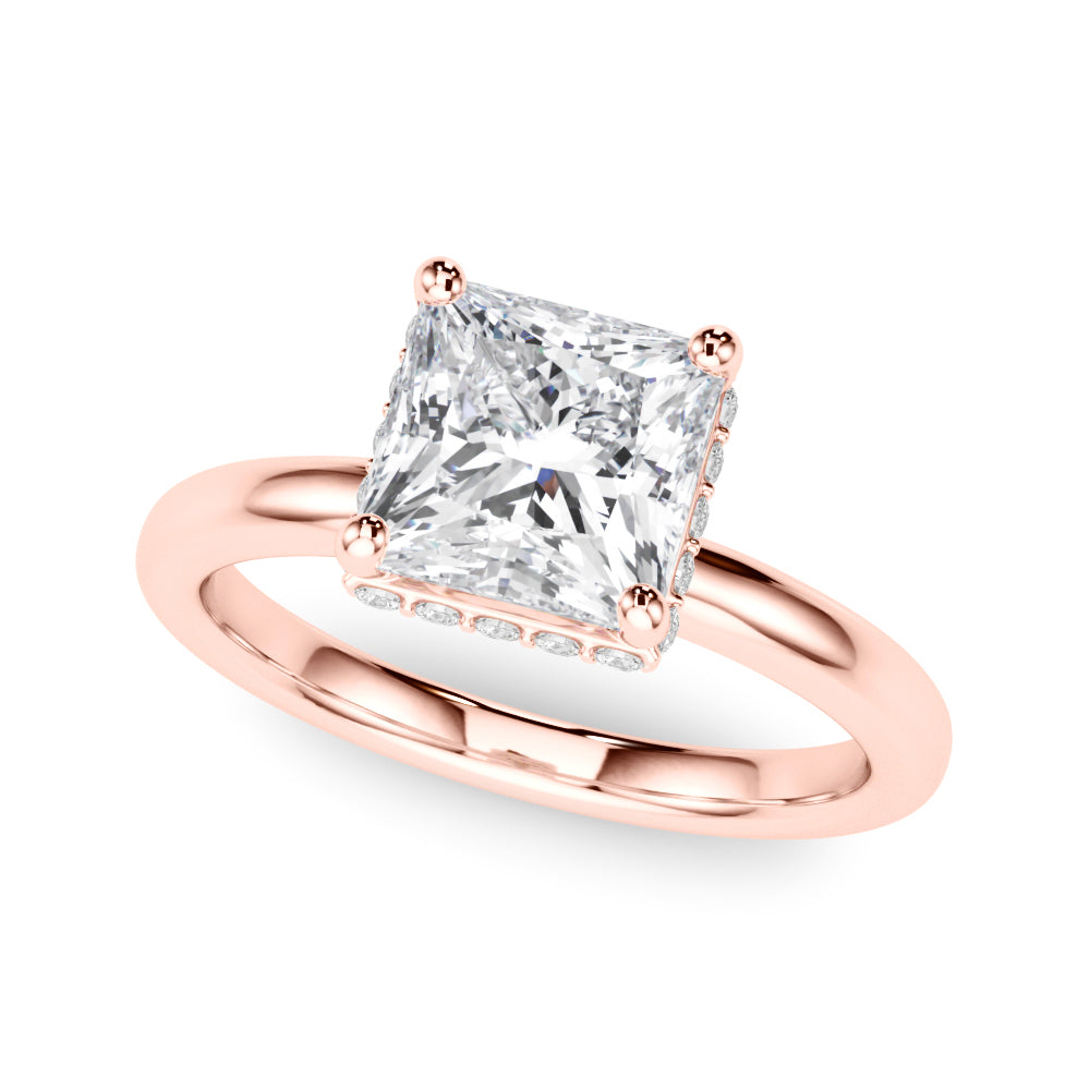 LUMEO Princess Hidden Halo Diamond Engagement Ring Front View in 18k Solid Rose Gold 
