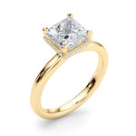 LUMEO Princess Hidden Halo Diamond Engagement Ring Angle View in 18k Solid Yellow Gold 
