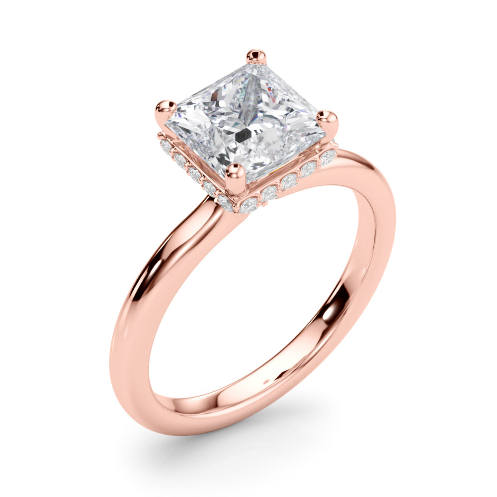 LUMEO Princess Hidden Halo Diamond Engagement Ring Angle View in 18k Solid Rose Gold 