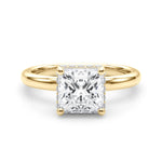 LUMEO Princess Hidden Halo Diamond Engagement Ring Set in 18k Solid Yellow Gold 