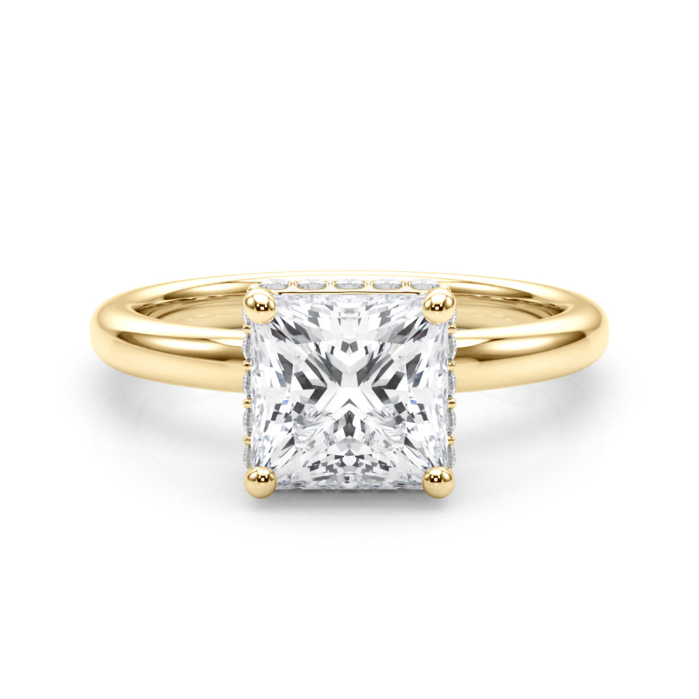 LUMEO Princess Hidden Halo Diamond Engagement Ring Set in 18k Solid Yellow Gold 