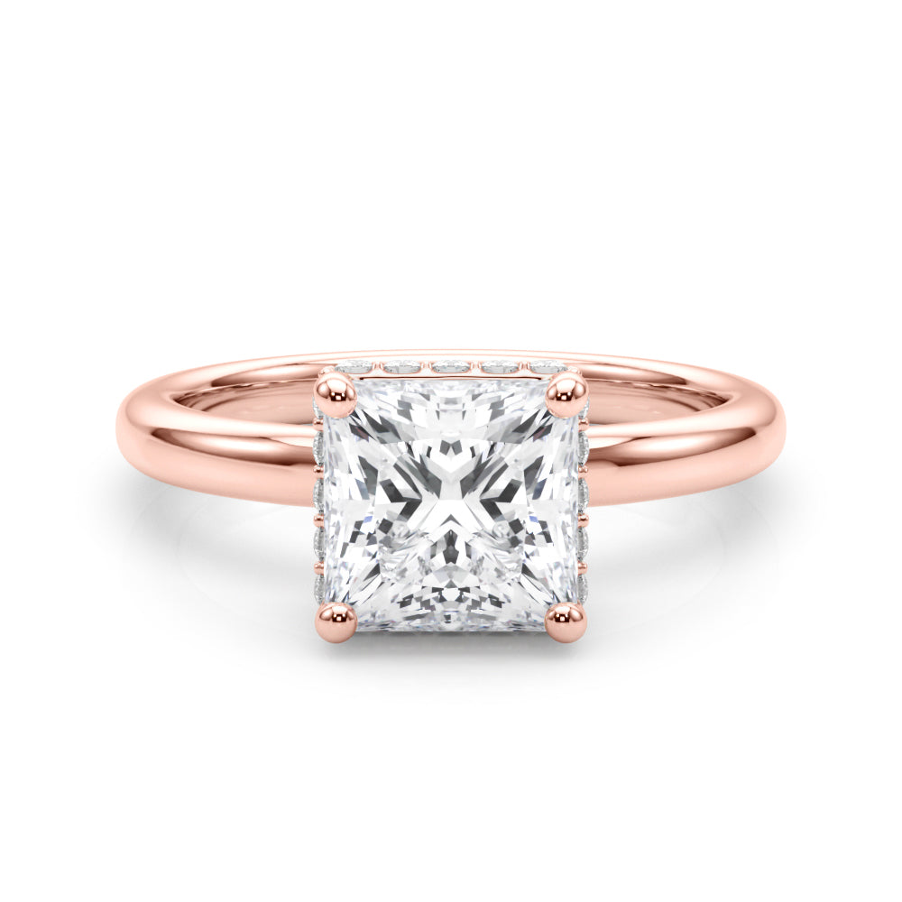 LUMEO Princess Hidden Halo Diamond Engagement Ring Set in 18k Solid Rose Gold 